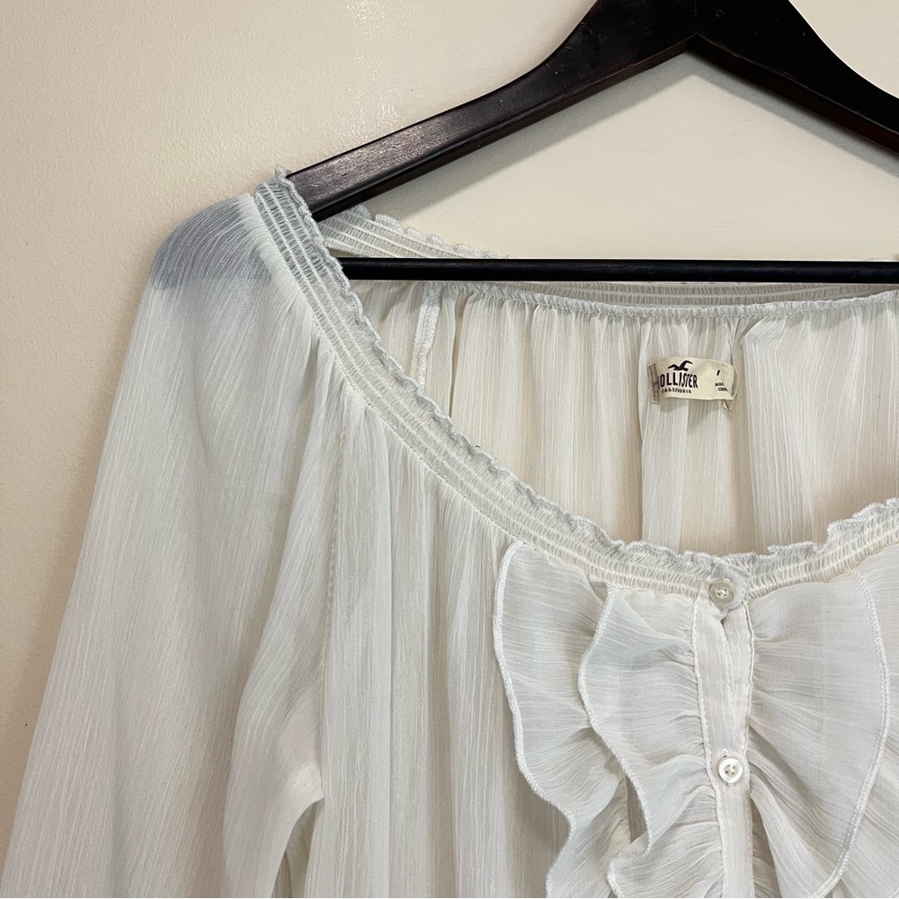 Hollister Sheer Chiffon Peasant Top Smocked Waist - Size L - Picture 2 of 11